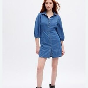 GAP Blue Denim Puff Sleeve Mini Dress